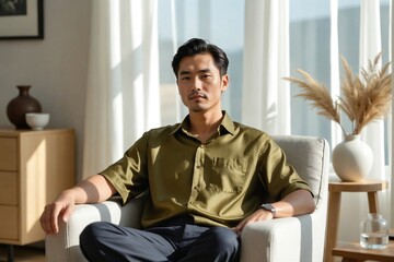 The quiet confidence and elegance of silk, showcased in minimalist lifestyle scenes with rich colors and a feeling of tranquil repose.