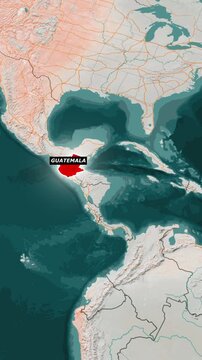 Guatemala Country Vertical Map with Borders and Geographic Details