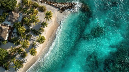 Aerial view of a tropical island oasis with turquoise waters in summer
