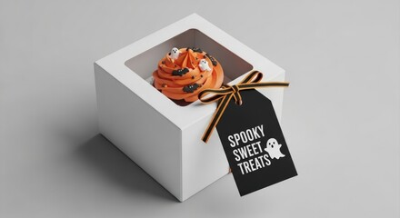 Sweet Halloween cupcake in cute box for spooky party favors or festive treats perfect for fall baking and dessert promotions