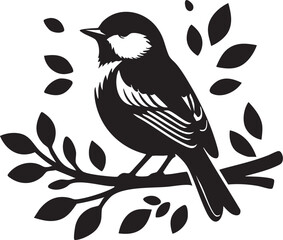 Black and white bird vector graphic: bird on branch illustration eps silhouette