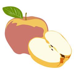 Autumn illustration in flat style, whole and cut apple, red apple, yellow apple