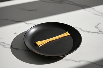 A single lonely spaghetti noodle personifying sadness and solitude in a series of minimalist, dramatic, and humorous conceptual photos.