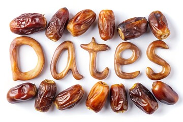 Arrangement of Dates Forming the Word Dates on a White Background