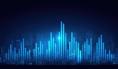 Abstract cityscape with glowing blue bars, suggesting data or financial information