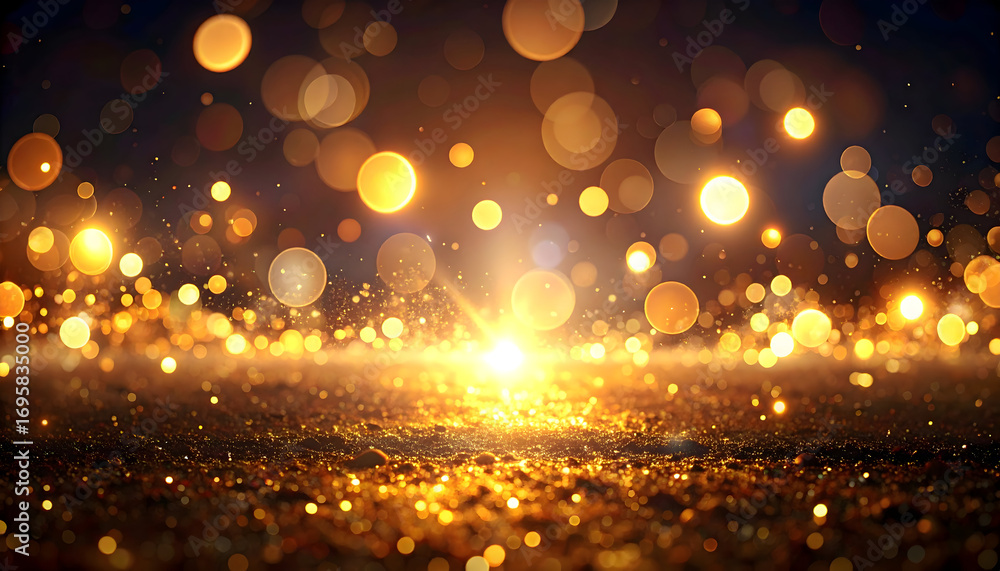 Aufkleber glowing golden lights with abstract bokeh effect