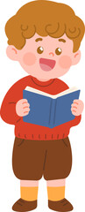 Fototapeta premium Blond boy reading a blue book illustration