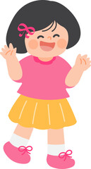 Vector illustration of a girl who greets with a bright smile and waves