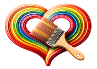 Paintbrush creating rainbow heart shape isolated on a transparent background colorful