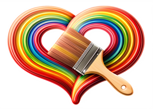 Paintbrush creating rainbow heart shape isolated on a transparent background colorful - Powered by Adobe