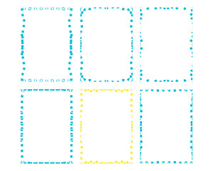 Set of six rectangular frames with irregular dashed borders. Three frames feature blue dashes