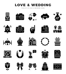 love & wedding glyph icons collection. glyph icons pack. vector illustration