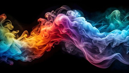 Obraz premium Colorful Smoke Wave Against Black Background Creates a Dynamic and Abstract Composition