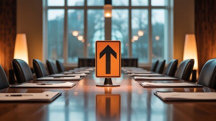 Conference room direction sign meeting table business strategy