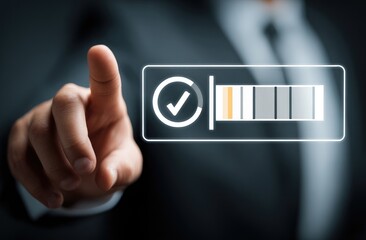 Business hand touches digital progress bar