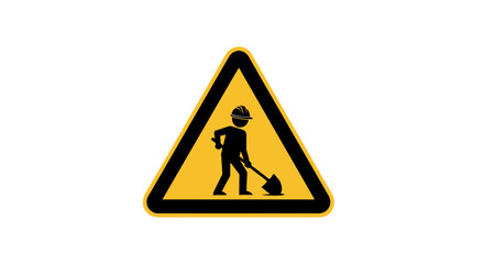 Cautionary warning sign shows worker digging with shovel, signaling construction or hazard ahead.