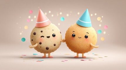 Cute chocolate chip cookie characters with accessories