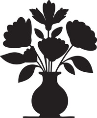 Black and white flower vase vector illustration - floral design element eps silhouette