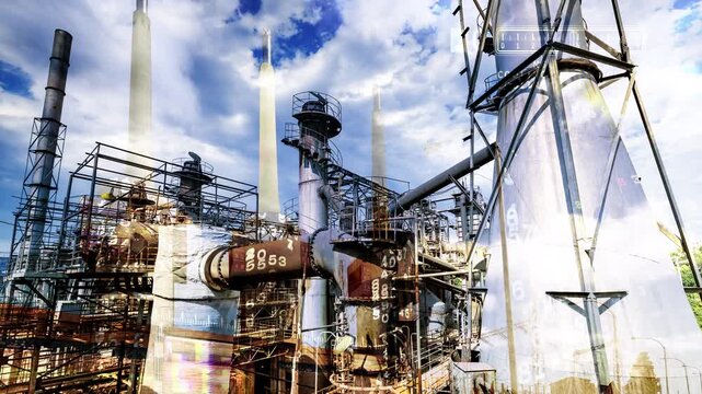 power station and industrial complex with code and data glitch 