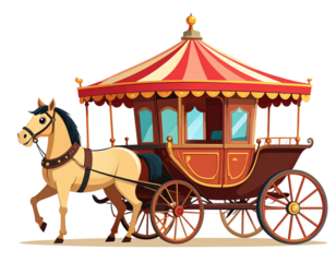 Cartoon Style London Carriage with Horse, Vintage Transportation Vector, Isolated