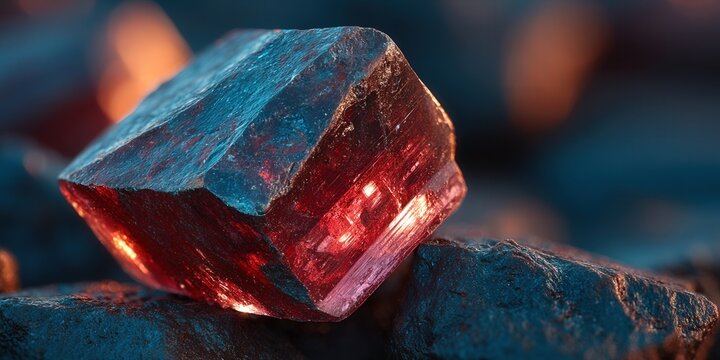 Vibrant gemstone displays a captivating red glow in a detailed macro shot.