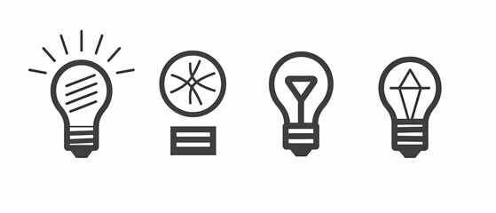 Fototapeta premium A collection of four light bulb icons showcasing different designs and styles, ideal for creative projects