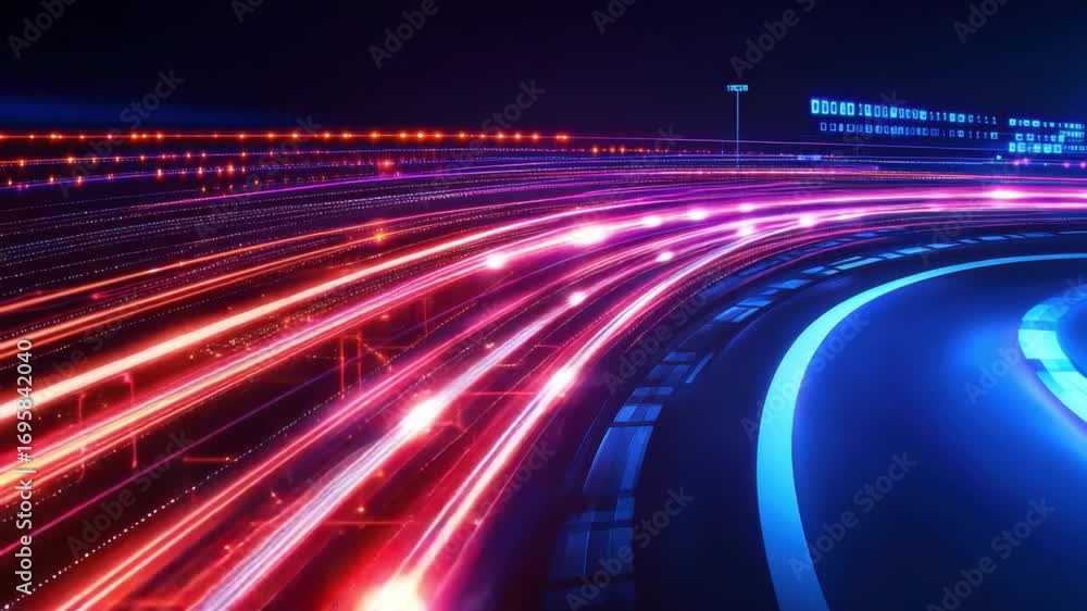 Aufkleber vibrant abstract digital light trails with colorful motion blur in dark background for technology an