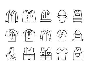 Fototapeta premium Set of outline icons related to special clothes. Linear icon collection