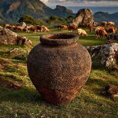 Rustic Pottery in Field