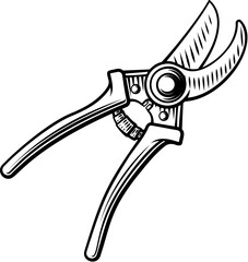 Vintage woodcut style illustration of gardening hedge trimmer secateurs shears garden hand tool