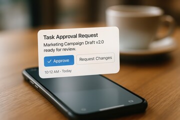 Task approval request notification on phone for marketing campaign review process