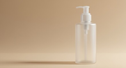 White Soap Dispenser on Beige Background Minimalist Design.