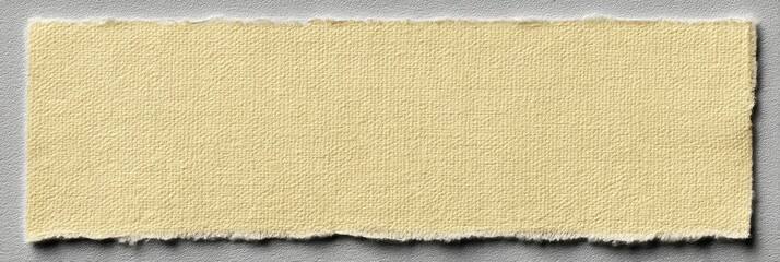 A piece of torn pale yellow paper lies on a gray surface