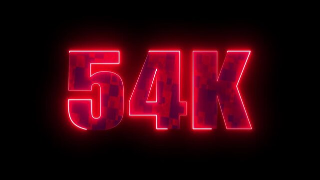 54k glowing neon number, modern futuristic typography milestone design for online subscribers celebration, social media growth and digital success