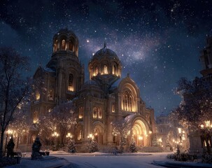 Fototapeta premium Enchanted Palace Under Starry Skies