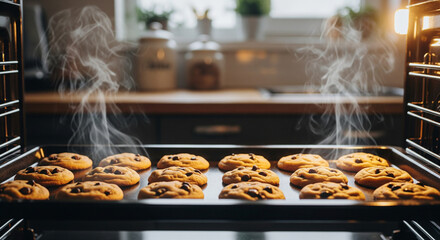 Freshly Baked Cookies in Open Oven