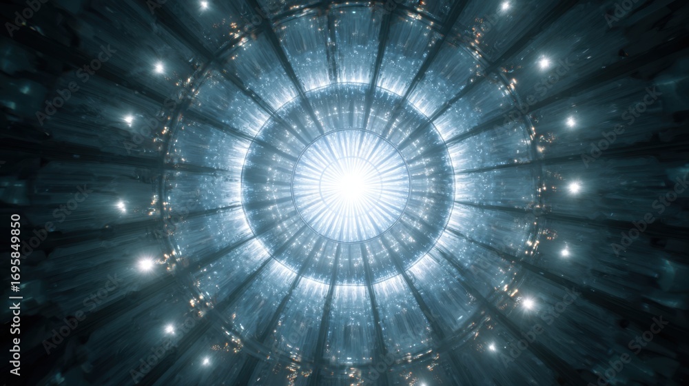 Poster abstract light patterns from circular perspective in blue tones