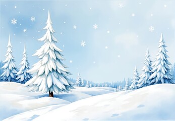 Snow-Covered Evergreen Trees in Winter Landscape