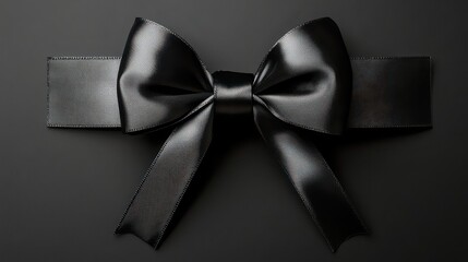 Elegant black satin ribbon bow on a dark background for sophisticated gift wrapping and decoration