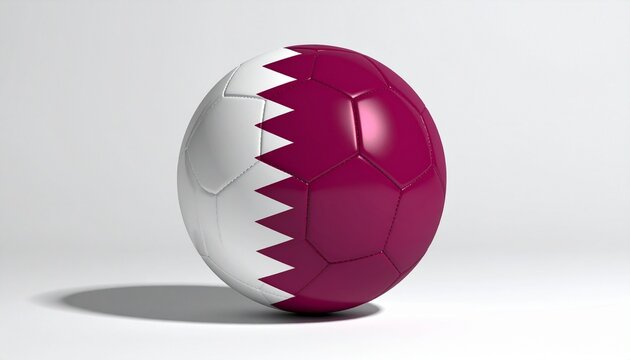 Qatar flag soccer ball on white background, symbol of national pride and global sports fusion.