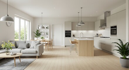 Fototapeta premium Modern Open-Plan Living and Kitchen Space with Natural Light