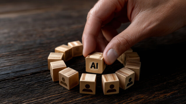 Ai impact on jobs drives workplace change and human adaptation in modern wooden block arrangement