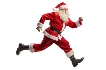 Santa Claus Running Quickly in a Red Suit on Transparent Background