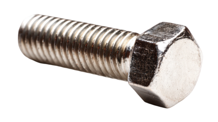 Close-up of a Silver Metal Bolt Isolated on White Background