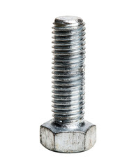 Close Up of a Single Silver Metal Bolt on a White Background