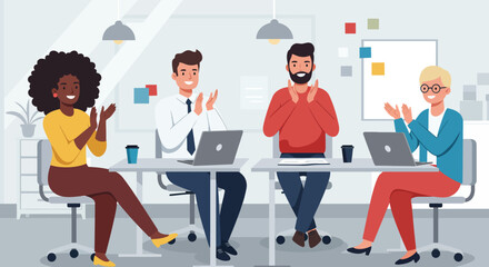 Obraz premium Diverse Team Clapping Hands in Office Environment.