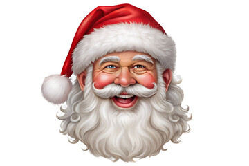 Cheerful Santa Claus Portrait with White Beard and Red Hat on Transparent Background