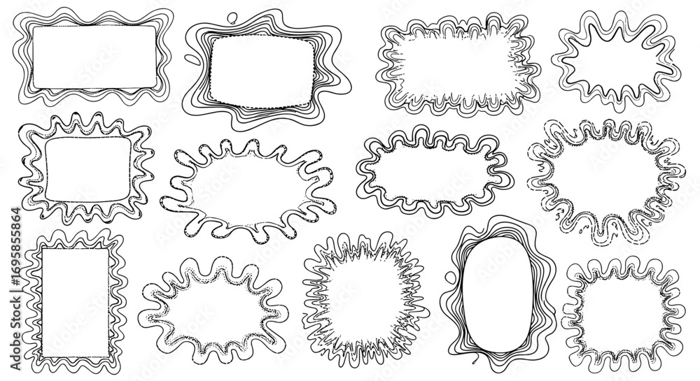 Poster collection of assorted doodle frames with wavy and irregular borders
