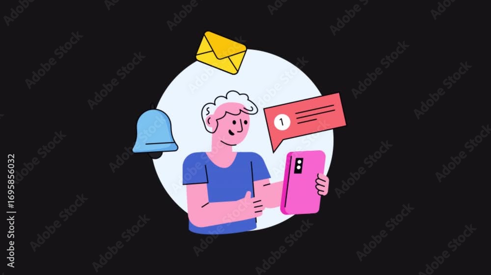 Poster man checking message 2d motion graphics animation alpha channel