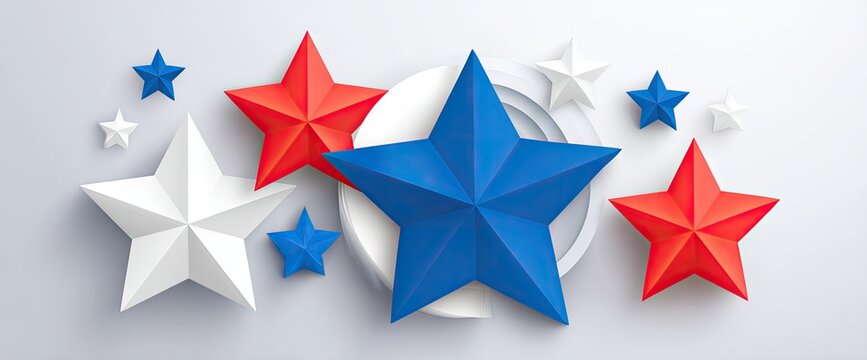 Patriotic stars in red, blue, and white on a light gray background